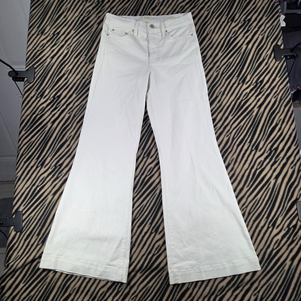 Jessica Simpson White Wide Leg Trouser Jeans High Rise Flare Size 6/28